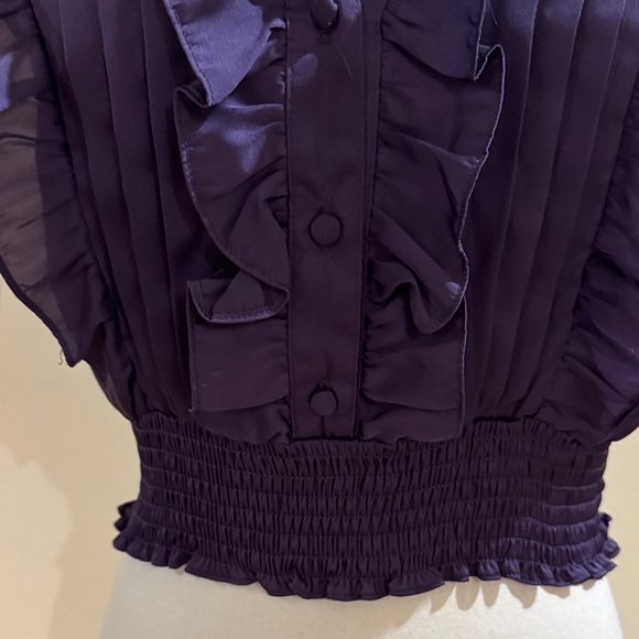 Moon Collection Deep Purple Ruffled Button-Front Blouse - Picture 4 of 7